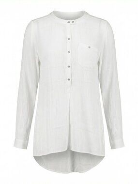 Free People White Gauze Tunic Blouse Long Sleeve Henley Boho Hi Low Top